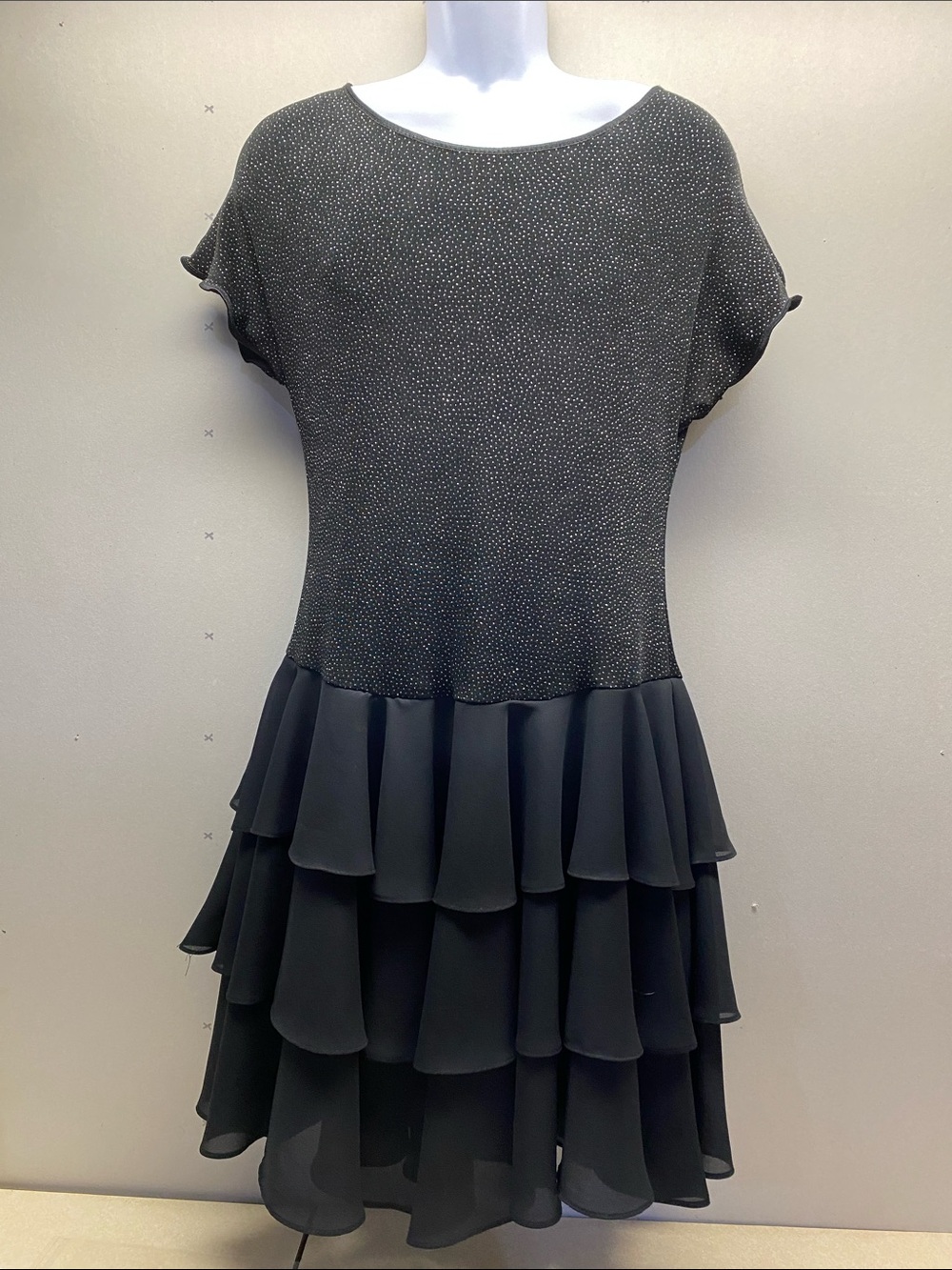 Vintage Ultra Dress Size 12 Black Sparkly Tiered Ruffle Skirt